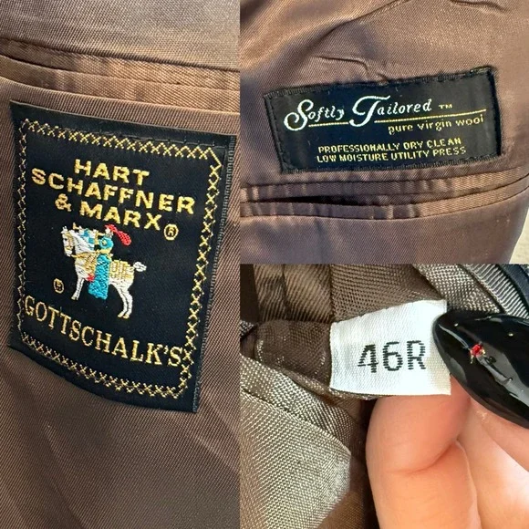 Hart Schaffner Marx Vintage Mens Wool Sport Coat Blazer‎ 46R Brown Flap Pockets